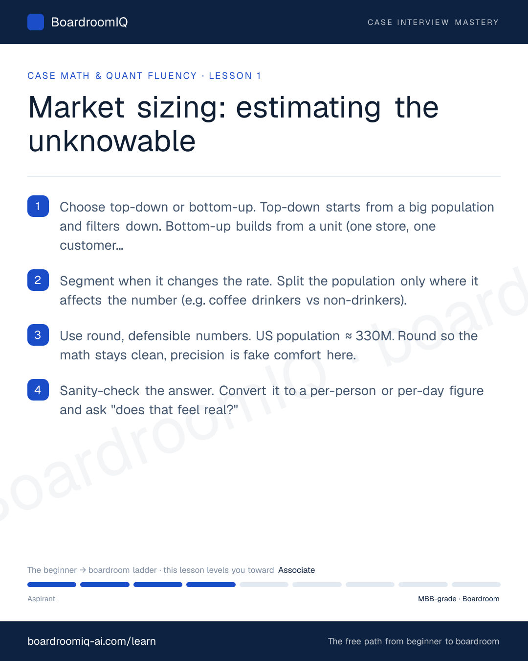 Infographic recap of the lesson "Market sizing: estimating the unknowable"