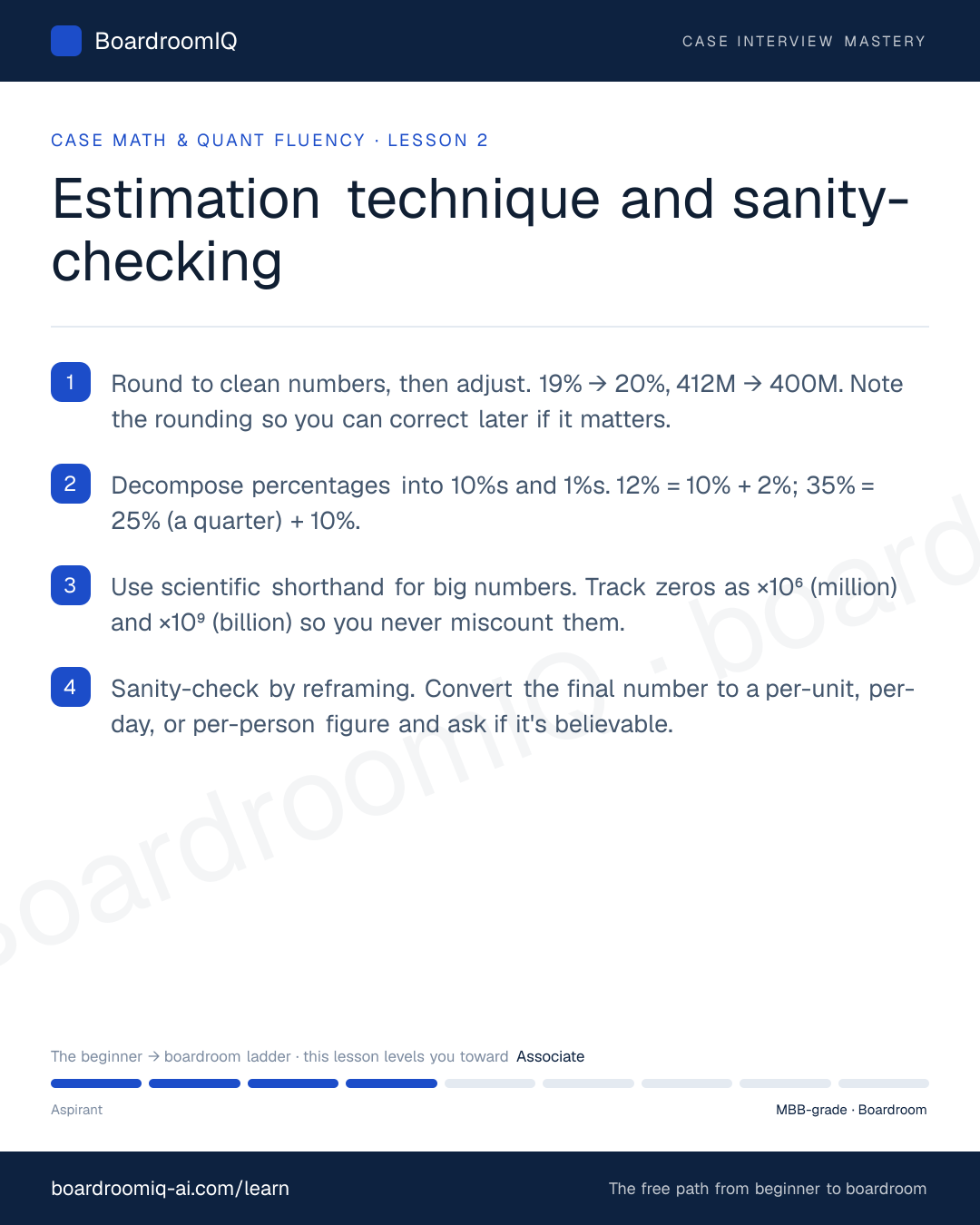 Infographic recap of the lesson "Estimation technique and sanity-checking"