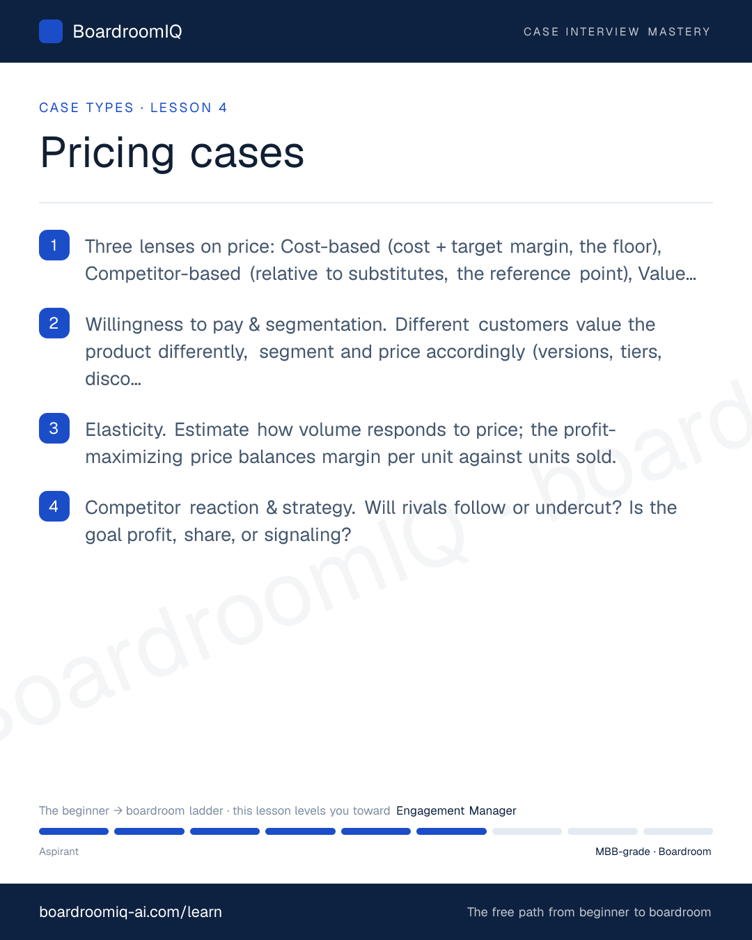 Infographic recap of the lesson "Pricing cases"