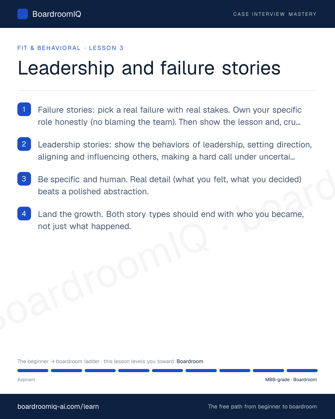 Infographic recap of the lesson "Leadership and failure stories"